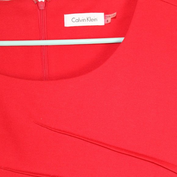 Calvin Klein Red Sunburst Dress Size 8 Office /Party - Picture 5 of 8